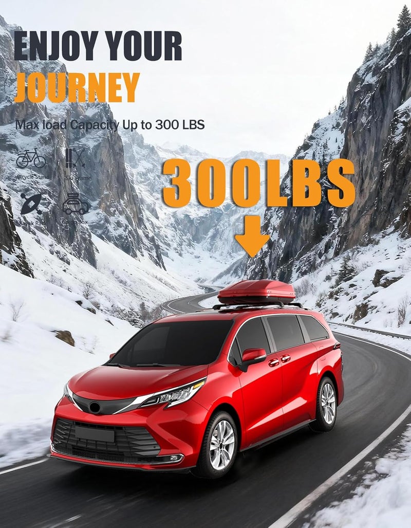 KINGGERI 300Lbs Lockable Roof Rack Cross Bars Compatible with Toyota Sienna 2021 2022 2023 2024 2025 2026, Anti-Theft Aluminum Roof Rails Crossbars Rooftop Cargo Basket Carrier Bag Luggage Rails - Image 3